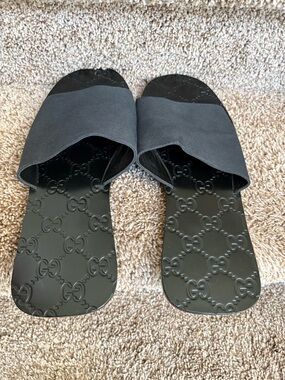 Gucci Black Embossed GG Slide Sandals
